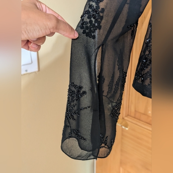 J Kara Black Sequin Embellished Blouse - Picture 7 of 10